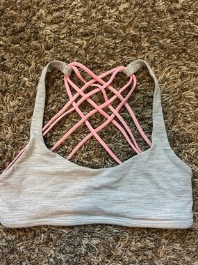 lululemon athletica Heathered Gray Sports Bra with Pink Strappy Back